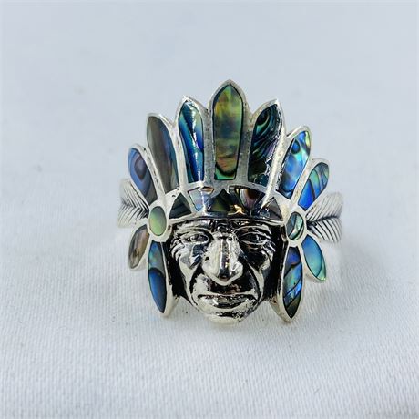 7g Navajo Chief Head Sterling Ring Size 11.5