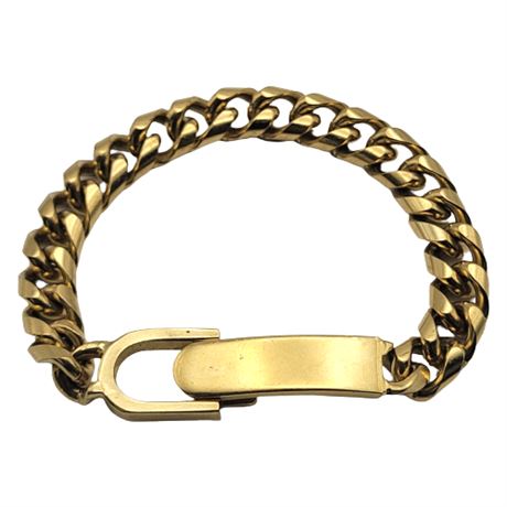 Signed Heavy Gold Tone Curb Chain Link Bracelet