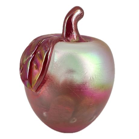 Vintage Red Iridescent Glass Apple Paperweight Made by Joe St. Clair