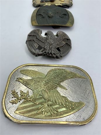 4 Vintage Metal Eagle, Bear & Ram Belt Buckles