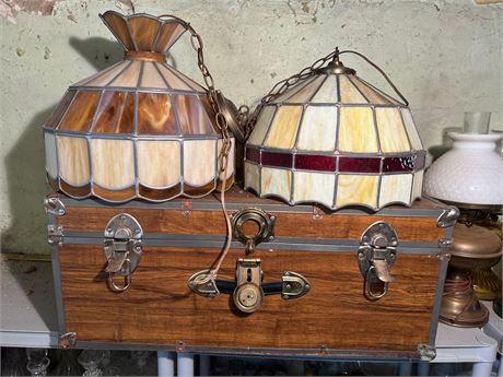 Pair of Slag Glass Cafe Lamps