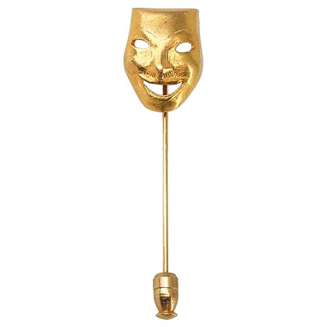 Vintage Gold Tone Theatrical Mask Stick Pin, New Old Stock