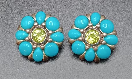 Ross Simons Sterling blue/green flower earrings 11 G