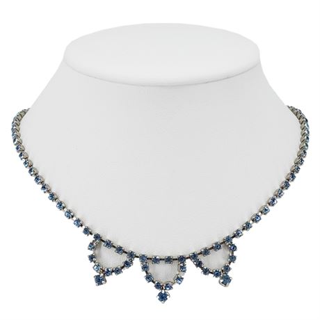 Vintage Prong Set Ice Blue Rhinestone Drops Necklace