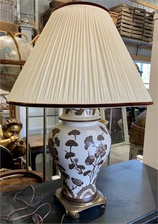 Lovely Vintage Cream & Cocoa Floral Porcelain Table Lamp