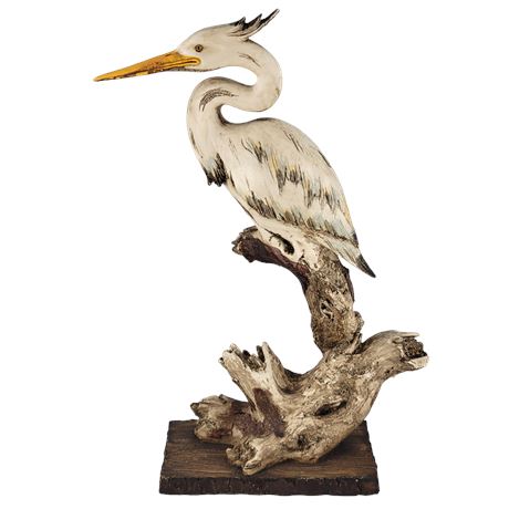 Hand Carved Egret Sculpture
