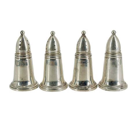 Lot of 4 Vintage Crown Sterling Weighted Salt Shakers with Glass Inserts