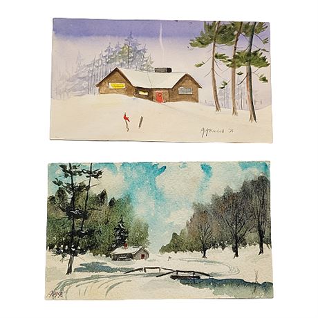 Pair Small Signed A. McKinnell Watercolor Paintings