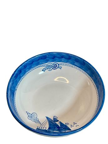 Large Blue and White Ship Bowl