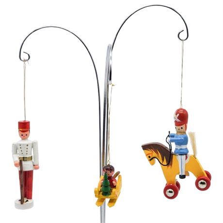 Vintage Toy Soldier & Other Painted Wood Ornaments