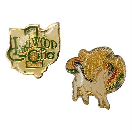 Vintage Lakewood, Ohio & Rainbow Pegasus Lapel Pins