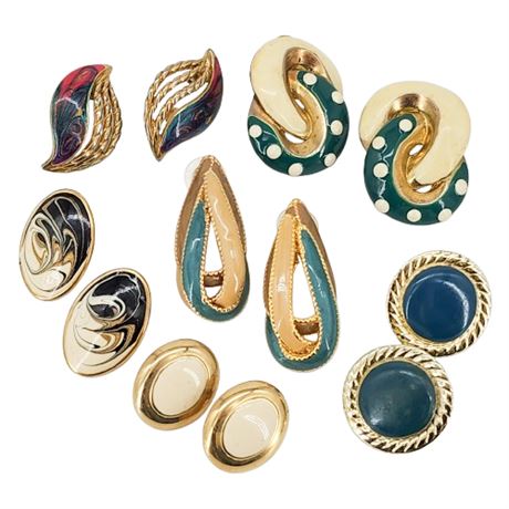 Six Pairs Vintage 80s Enameled Pierced Earrings