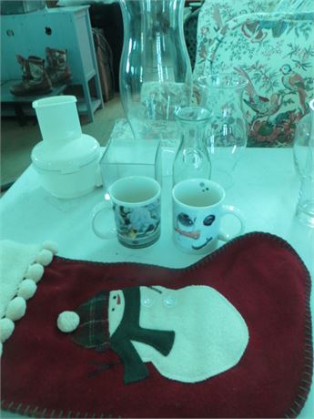 2 Hurricane Globes, Christmas Stocking, Mugs & Vases