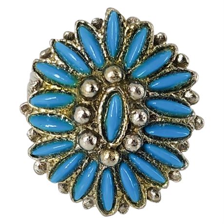 Vintage Faux Turquoise Zuni Style Petit Point Ring, Adjustable