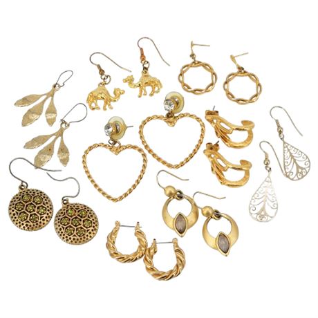 Nine Pairs Vintage Gold Tone Pierced Earrings