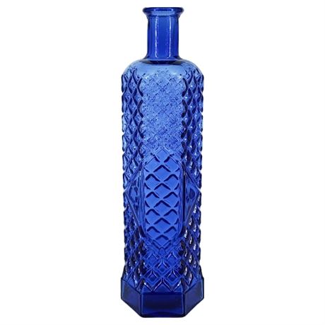 Vintage Knobler Quilted Cobalt Blue Hexagonal Liquor Bottle