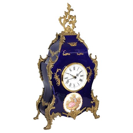 French Style Cobalt Porcelain Mantle Clock