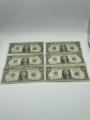 Six (6) $1 2013 Star Notes