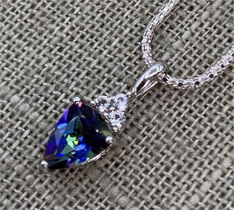 NEW Mystic Topaz Pear Shaped Pendant & Sterling Silver Diamond Cut Chain