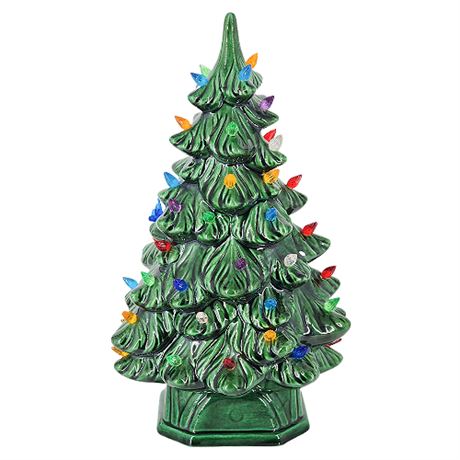 Vintage Holland Mold Lighted 11.5" Ceramic Christmas Tree w/ Open Back