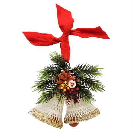 Vintage Soft Plastic Christmas Bells & Greenery Wall Hanging