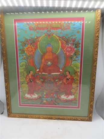 Thangka Painting Depicting Shakyamuni Buddha & His 2 Principal Disciples