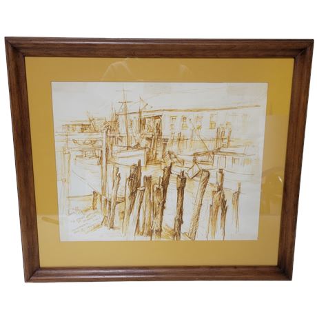 "A Study of Pilings" Gloucester, Mass July 3, 1977 Framed Drawing