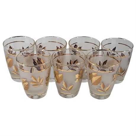 Libbey Frosted Glass Gold Foliage Tumblers - Set of 7