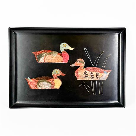 Couroc Ducks Wood inlay Serving Tray