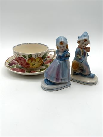 Bookends & English tea cup and saucer