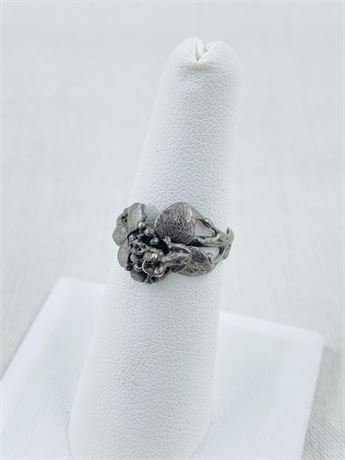 Vintage Frog on Lilypad Sterling Ring Size 5.5