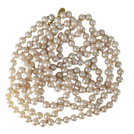 Knotted Cultured Pearl Necklace with Broken Gold-Tone Clasp