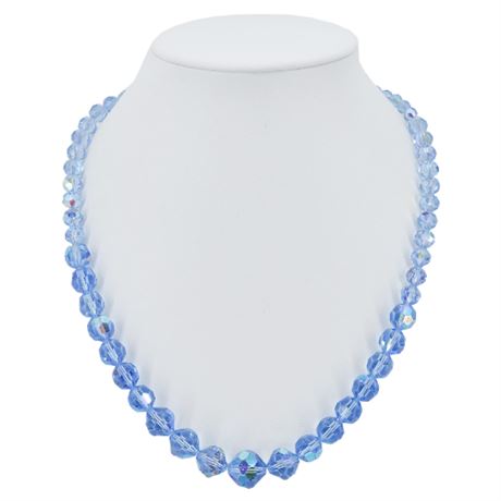 Vintage Graduated Faceted Blue Aurora Borealis Crystal Bead Necklace