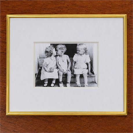 Vintage Black & White Photograph of Children Kissing Framed Matted Print