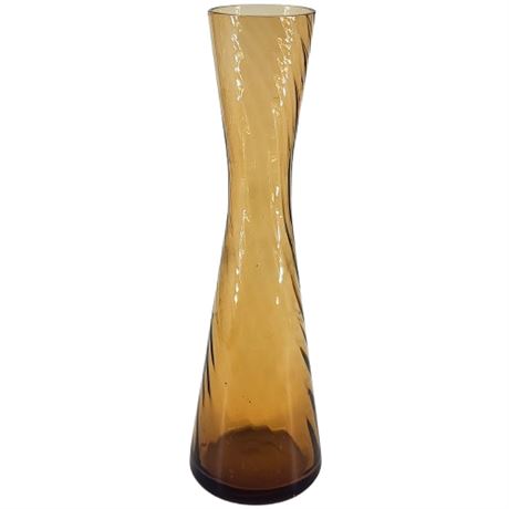 Vintage Amber Optic Swirl Art Glass Vase