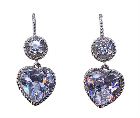 NEW 13.7 CTW Rhodium over Sterling Simulated Diamond Heart Earrings