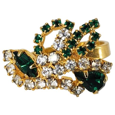 Vintage Gold Tone Rhinestone Ring, Adjustable