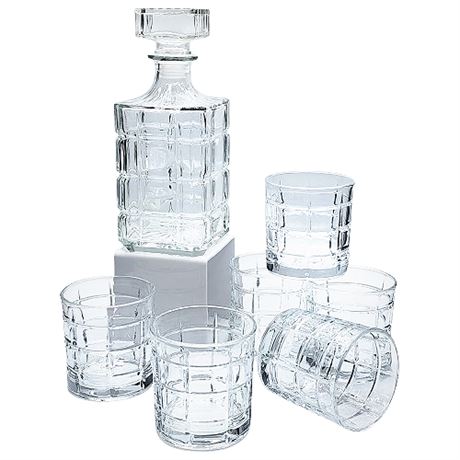 Studio Square Grid Glass Decanter & 6 Old-Fashioned Glasses