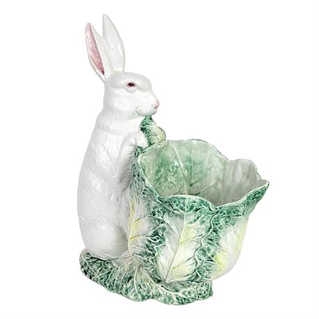 Large Italian Ceramic Rabbit & Cabbage Jardinière Planter