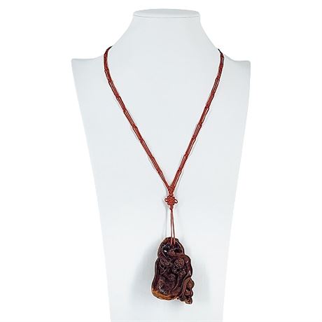 Vintage Hand-Carved Chinese Boxwood Pendant Necklace
