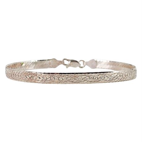 Vintage MILOR Sterling Silver Engraved Braid Herringbone Chain Bracelet