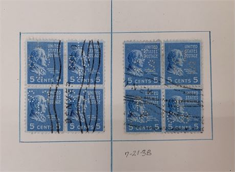 28 c1938 5 cent James Monroe Postmarked, Cancelled, US Postage Stamps