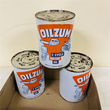 3 NOS Oilzum Quart Cans - Full