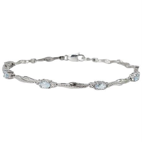 Sterling Silver Aquamarine & Diamond Bracelet