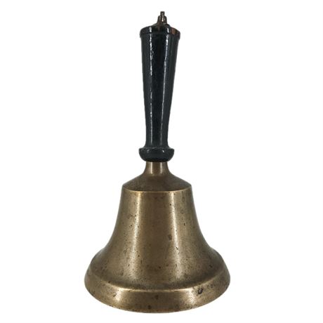Antique School Bell, Brass with Wooden Handle