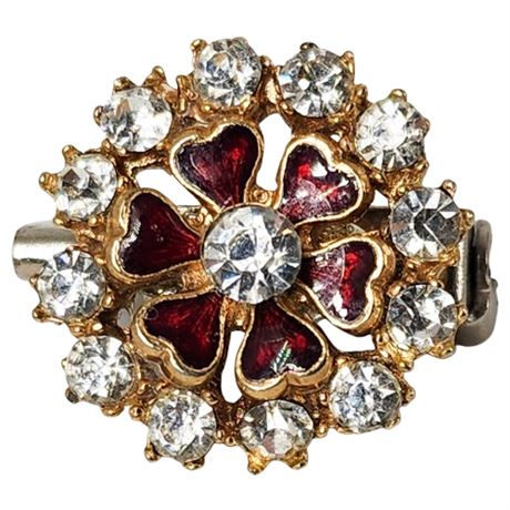 Vintage Small Rhinestones & Hearts Brooch