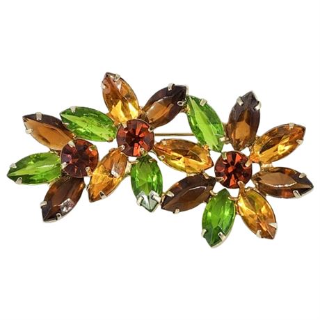 Vintage JULIANA D&E Rhinestone Navette Flowers Brooch