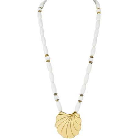 Vintage Trifari Plastic White Bead and Enamel Shell Necklace