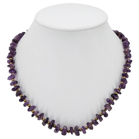 Vtg Polished Genuine Amethyst Nugget Necklace