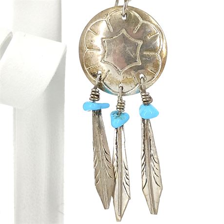 Silver Turquoise Feather Dangle Earrings – Southwestern Style